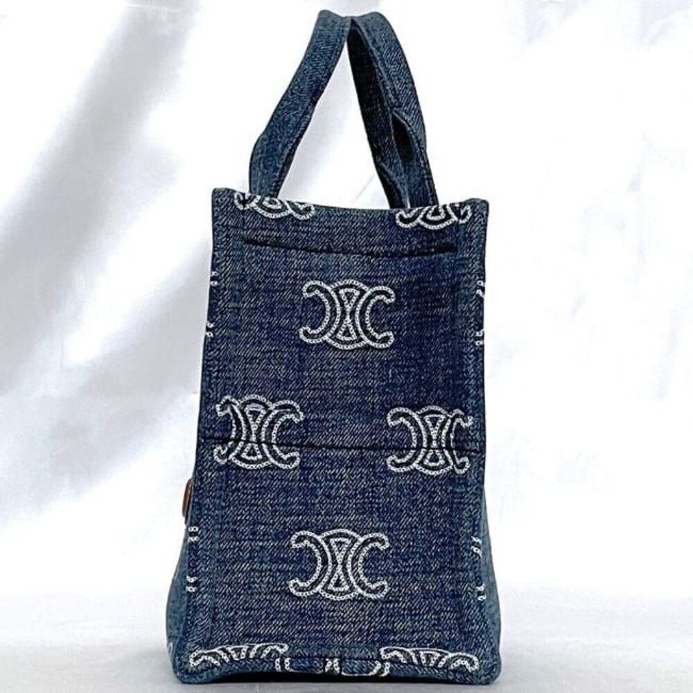 Celine 2-Way Bag Cabas Tice Blue Brown Triomphe - Picture 3 of 10